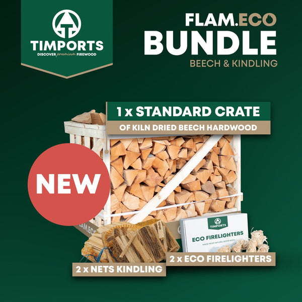 Kiln Dried Beech Firewood Crate 2 Firelighters 2 Nets of Kindling