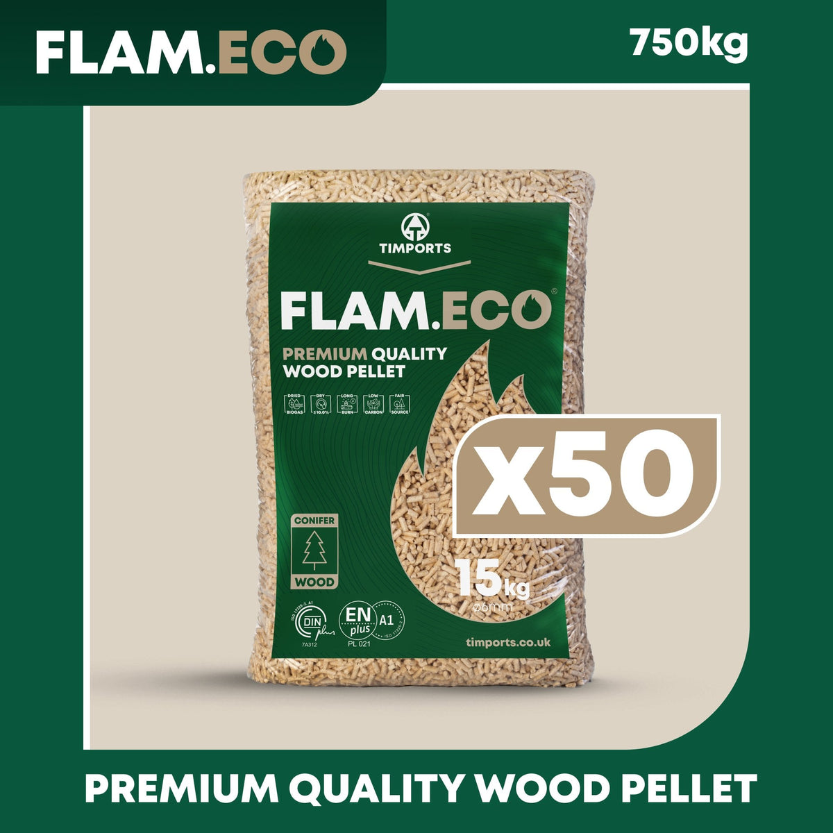 Premium Wood Pellets ENplus A1 | 50 Bags | 750kg