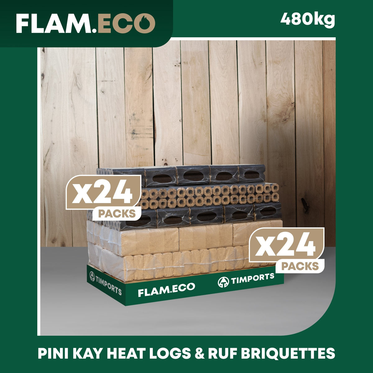 Pini Kay Heat Logs & RUF Heat Logs| 48 packs | 480kg