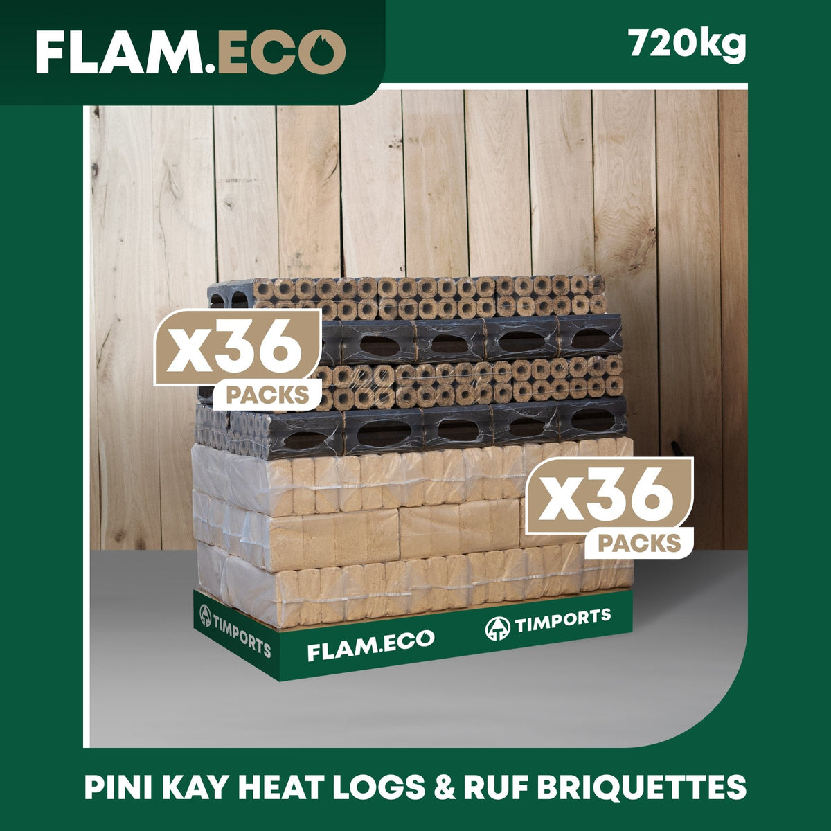 Pini Kay Heat Logs & RUF Heat Logs | 72 packs | 720kg