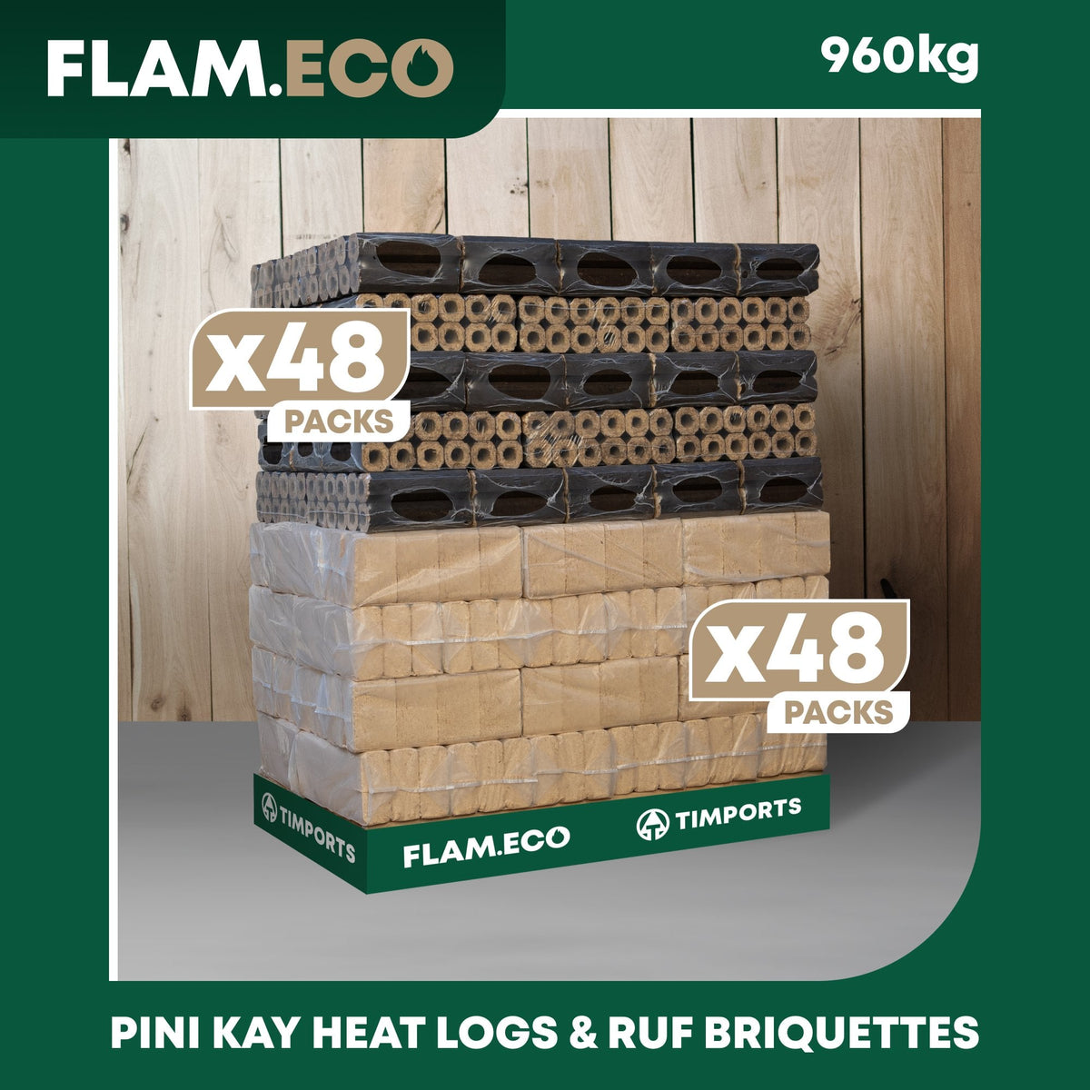 Pini Kay Heat Logs & RUF Heat Logs | 96 packs | 960kg